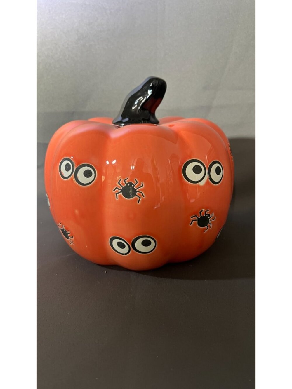 Ceramic Pumpkin With Spooky Eyes & Spider Design Halloween Decor